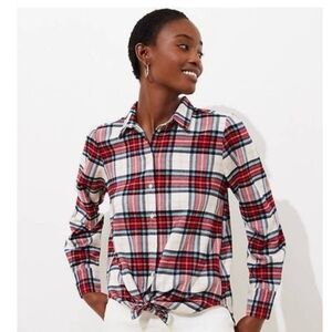 LOFT Red and White Plaid Button-Down Shirt